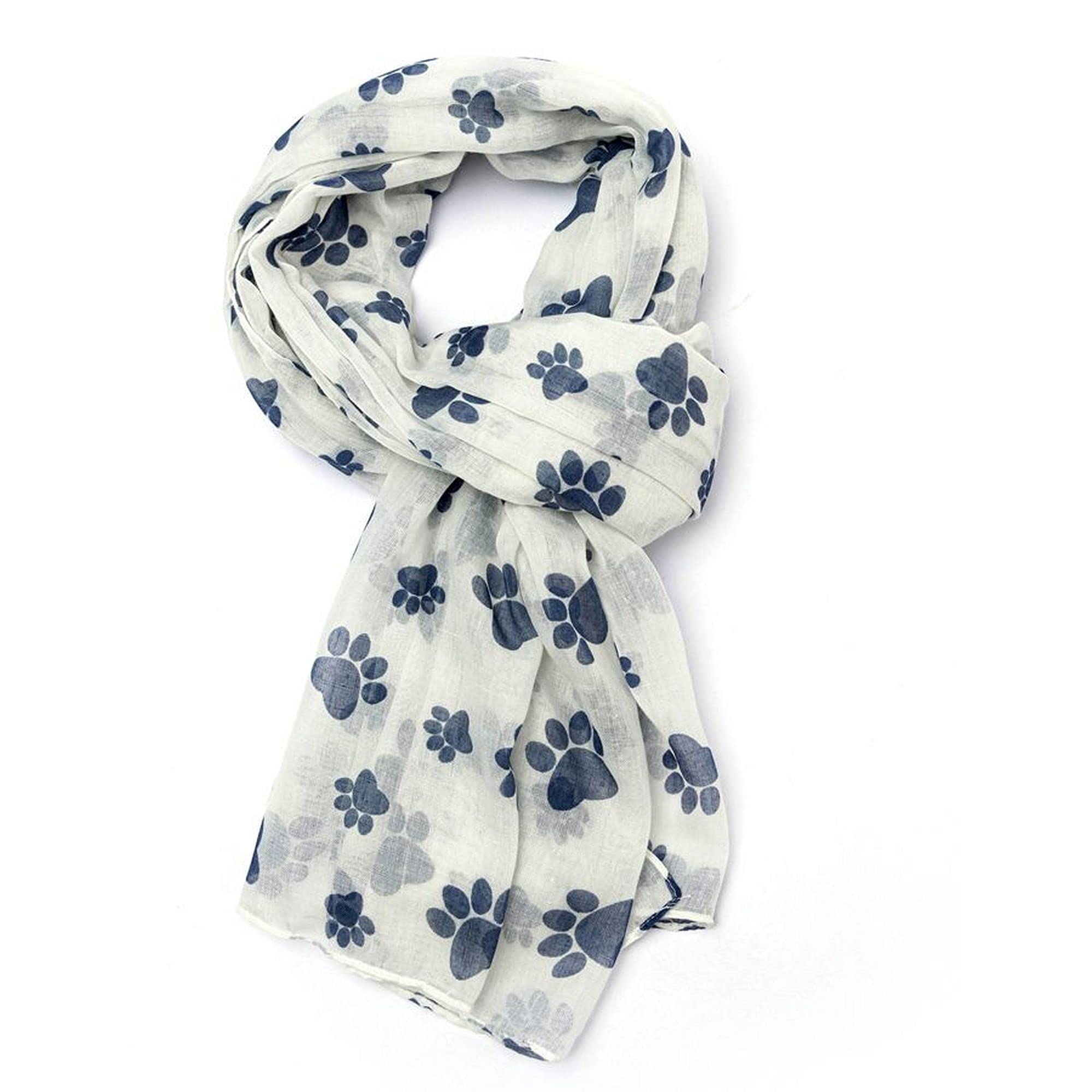 GFM® Women's Dog Paws Print Summer Spring Ladies Lightweight All Seasons Scarf - White Blue - (DCN)(FLD)(21041-DP-01-OSFDNL)