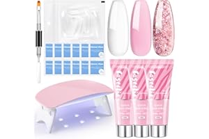 COSCELIA Poly Gel Nail Kit Starter Kit with u v Light 3 Colors Poly Extension Gel with U V Lamp for Beginners Quick Building Kit de Poly Gel Para Uñas Completo Nail Art DIY Gifts for Women