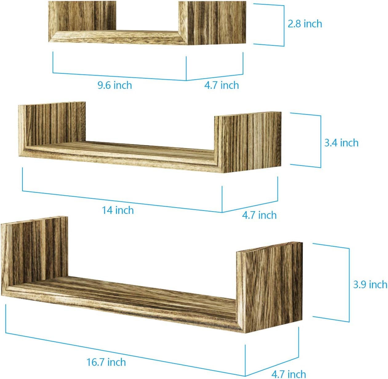 SRIWATANA Floating Shelves Wall Mounted, Solid Wood Wall Shelves, Carbonized Black: Kitchen & Dining