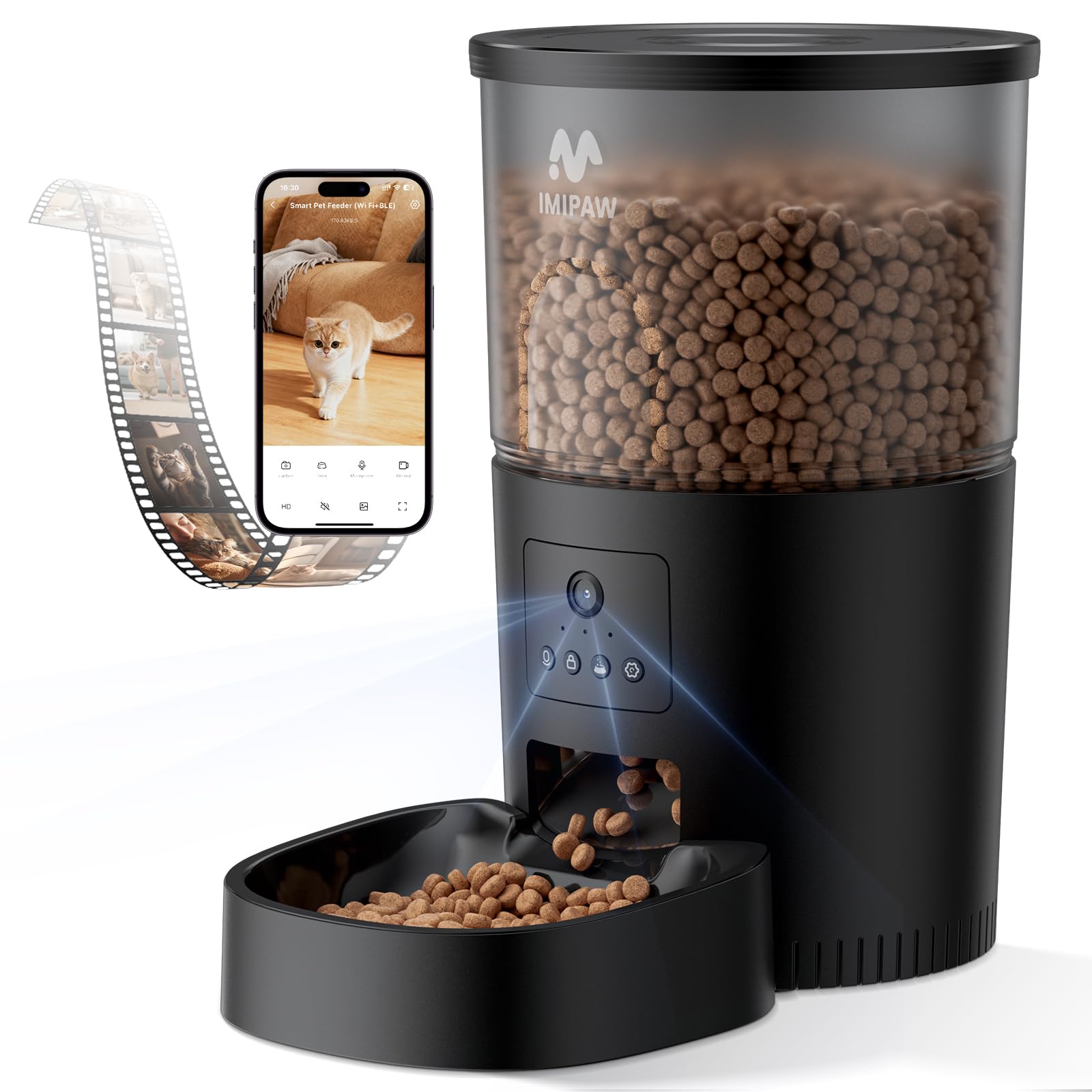Photo 1 of IMIPAW Automatic Cat Feeder with Camera - AI Pet Recognition & Recording, Night Vision, 5G WiFi APP Remote Control, Two-Way Audio & Desiccant Bag, Timed Programmable Food Dispenser for Small Pets