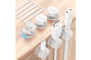 IXTRA 6 Pack Spring Cable Cips Upgrade Rotatable Cord Organizer Desk Cable Management Adhesive Phone Charging USB Wire Holder