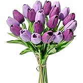 Mandy's Artificial Tulips 20 Stems Shades of Purple PU Faux Flowers for Valentine's Day and Easter Decorations Wedding Home Decor 13.5 Inch