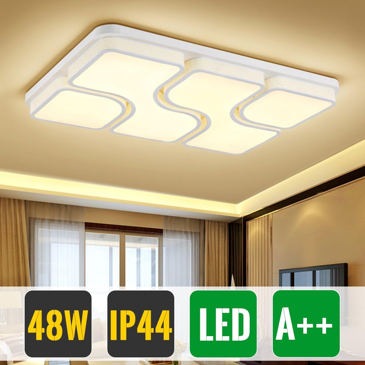 HG® 48W Bedroom Lamp LED Ceiling Lamp Warm White IP44 Modern Rectangular Living Room Wall Lamp Led Lighting White Dining Lamps Kitchen Lamp [Energy Class A ++]