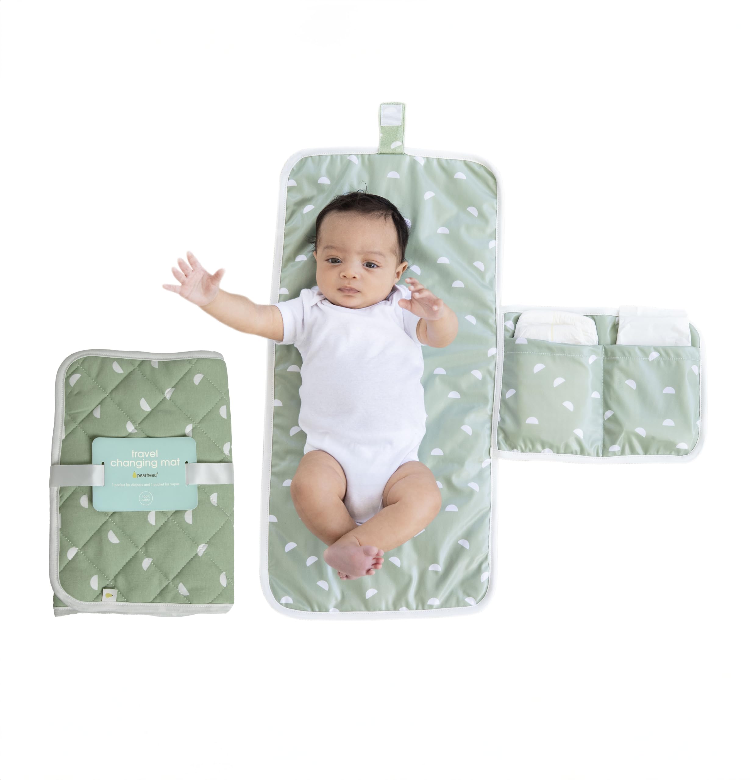 Pearhead Baby Travel Changing Pad, Wipeable and Portable Nappy Changing Mat, Newborn and Infant Changing Pad, Diaper Bag Essential, Sage Green