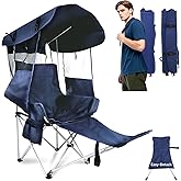 Folding Camping Chairs Canopy Outdoor: Sports Portable Beach Chair with Canopy-Lawn Beach Chairs with Umbrella for Adults-Camping Chair with Shade for Fishing Camp Heavy Duty (Casual, Navy Blue)