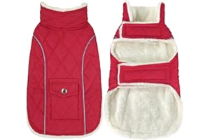 Malier Dog Winter Coat, Windproof Dog Cold Weather Coats with Real Pocket, Winter Extra Warm Pet Coat Fleece Jacket Reflective Clothes for Small Medium Large Dogs and Puppy (Red, Medium)