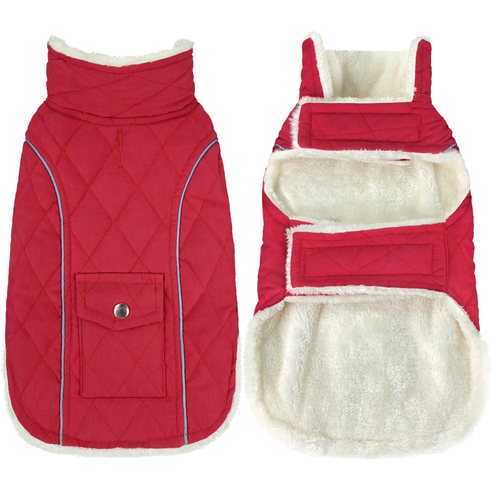 Photo 1 of Malier Dog Winter Coat, Windproof Dog Cold Weather Coats with Real Pocket, Winter Extra Warm Pet Coat Fleece Jacket Reflective Clothes for Small Medium Large Dogs and Puppy (Red, Medium)