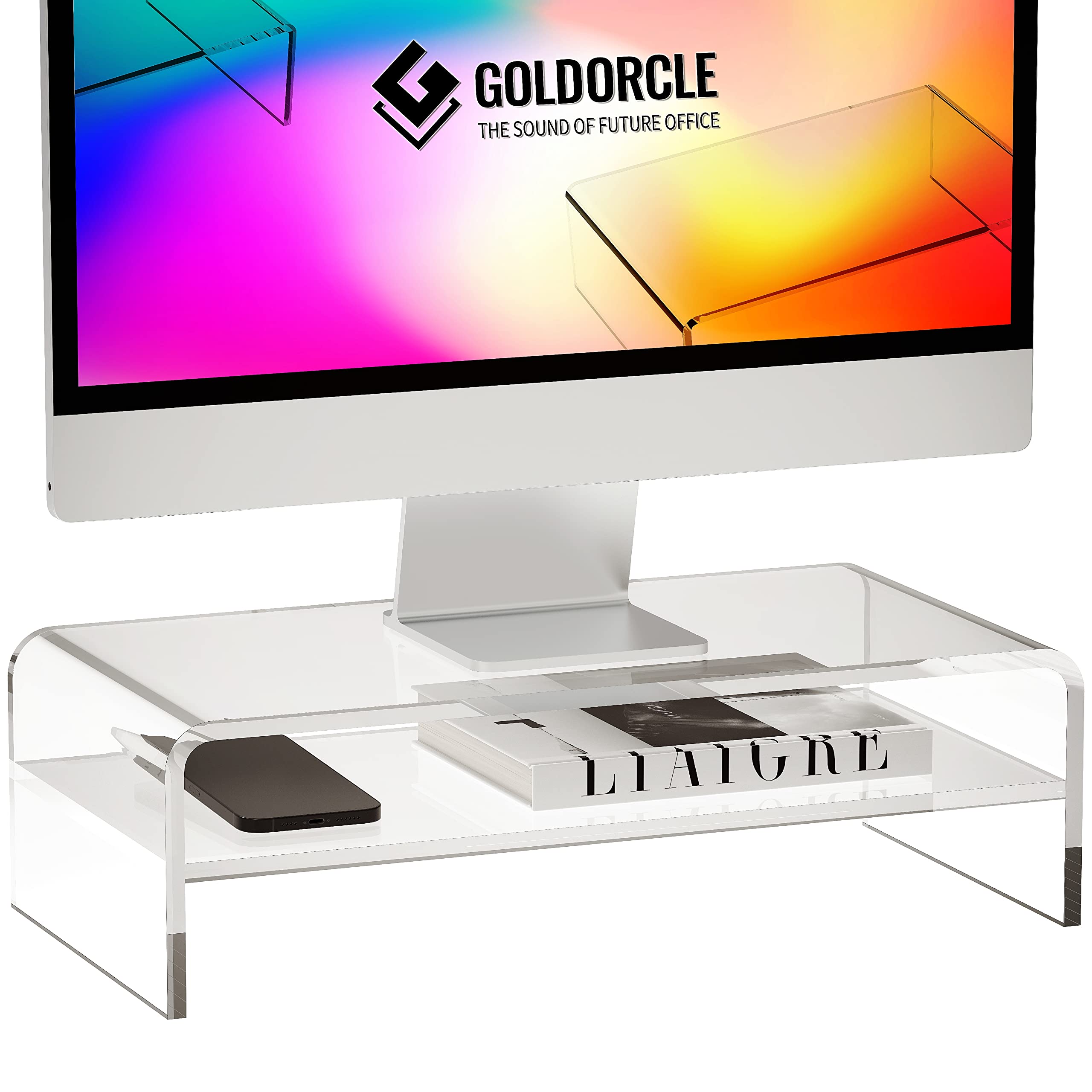 Photo 1 of GoldOrcle Acrylic Monitor Stand Riser Clear Computer Monitor Stand (Big)