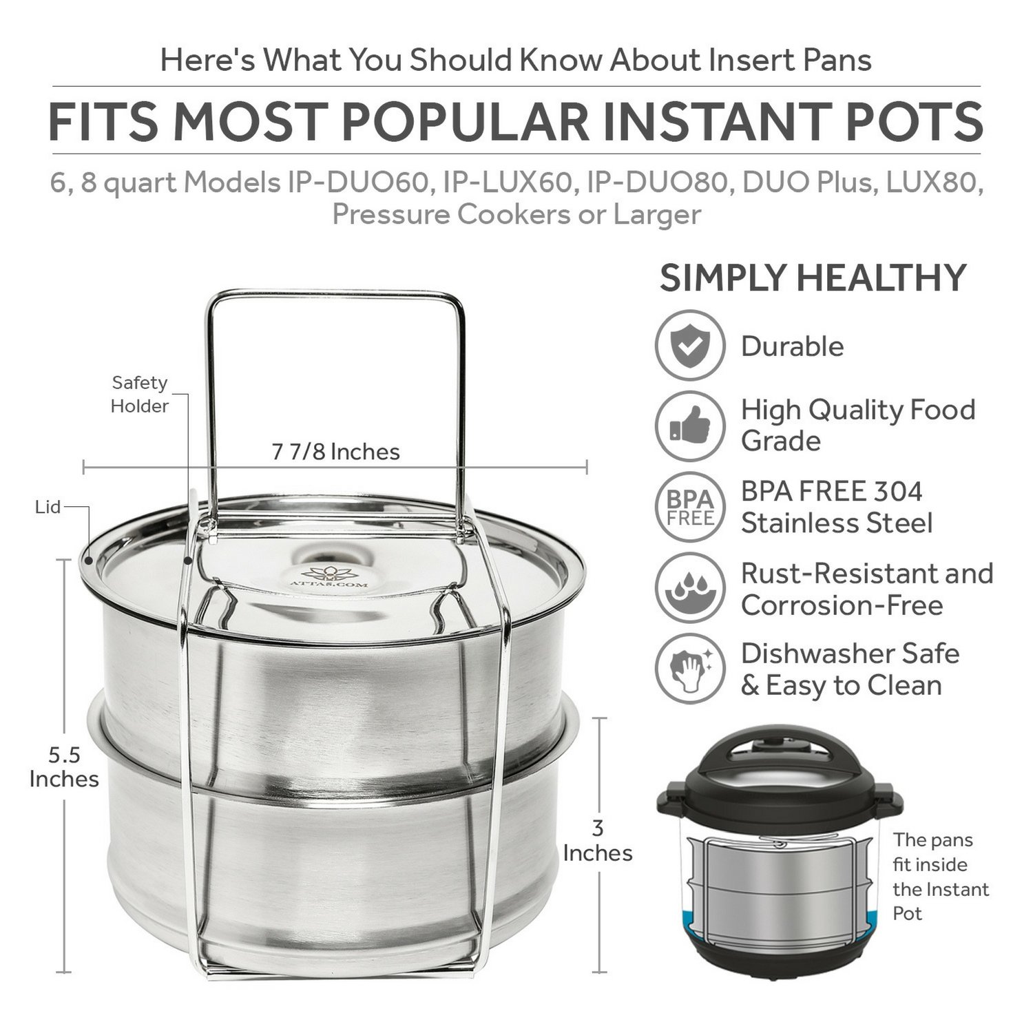 Stackable Steamer Insert Pans for Pressure Cooker or Instant Pot
