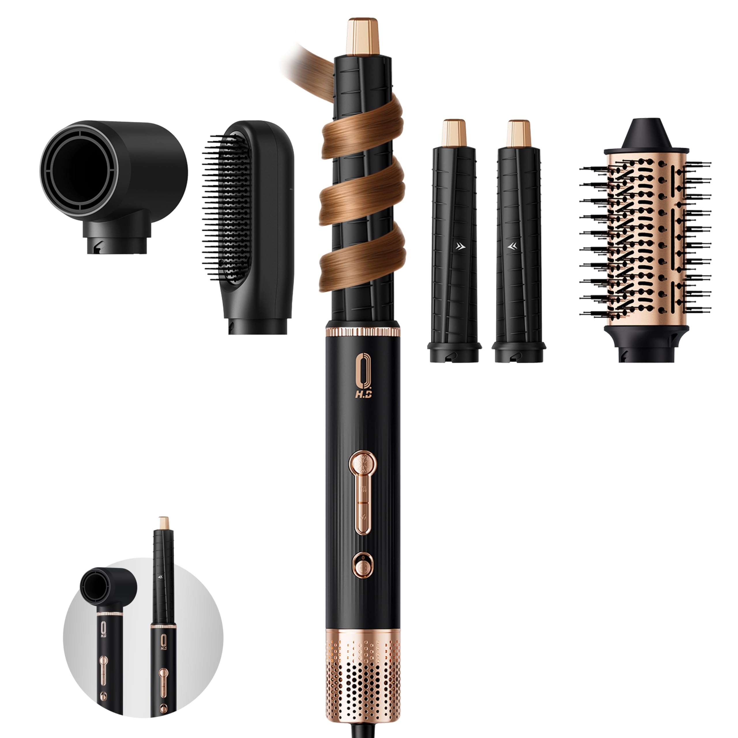 Photo 1 of ***FACTORY SEALED***O.H.B 5 in 1 Hot Air Hair Styler, 110,000 RPM High Speed Hair Dryer Brush, Ionic Air Styler Wrap with Fast Drying, No Heat Damage Air Multi Styler for Volumize, Curl, Straighten for Travel, Black Gold