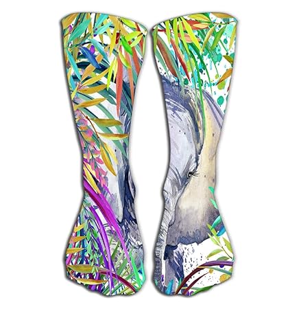 jinhua1 Hohe Socken Outdoor Sports Men Women High Socks Stocking Elephant Tropical Exotic Forest Green Leaves Wildlife Elepha