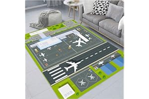 HGOLMDD Lot Airport Carpet 3'x5' Playmat Aairplane Road Parking Track Route 3D Playroom Activity Rug for Race Tarmac