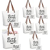 Hillban 14 Pcs Bridesmaid Canvas Bride Tote Bag and Makeup Bag Large Wedding Bachelorette Gifts Bridal Shower Gifts(Classic Style)