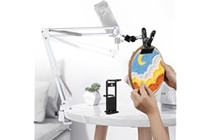 White Adjustable Embroidery Hoops Stand for Hand Work,3-in-1 Hoop/Tablet/Phone Holder Desk Stand,Cross Stitch Frame with 360°