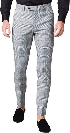 mens skinny black check trousers