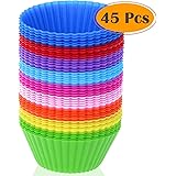 Silicone Cupcake Liners, Selizo 45 Pcs Reusable Silicone Baking Cups Nonstick Muffin Molds for Cake Balls, Muffins…