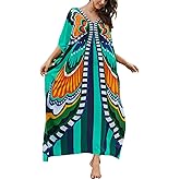 sunforyou Kaftan Dresses for Women Plus Size Lightweight Swimsuit Cover up Batwing Sleeve Print Loungewear Beach Robe