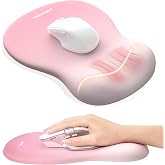 TECKNET Mouse Pad with Wrist Rest, Concave Memory Foam Pink Mousepad | Ergonomic Middle-concave 80D Memory Foam Cradles Your Wrist, Smooth Tracking, Non-slip PU Base for Home Office Gaming