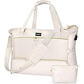 ZRRAJOY Weekender Overnight Bag for Women, Large Travel Duffel with Shoe Compartment, Wet Pocket, USB Charging Port, Carry-On Gym Tote Bag (Beige)