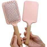 Paddle Detangling Hair Brushes for Women, Detangler Brush for Thick, Curly, Long, Wet &amp; Dry Hair, Hairbrush with Solid Wood Handle &amp; Cushion Base (Pink)