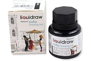 Liquidraw Coloured Drawing Ink India Ink, Waterproof 20 Assorted Colours, 35ml Indian Inks for Artists (Black)