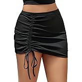 Avidlove Mini Skirts for Women Bodycon Casual Mini Skirts Adjust Drawstring Sexy Ruched Short Skirt Micro Club Skirt