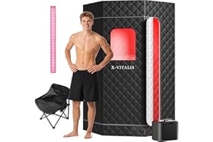 X-VITALIS Upgraded Steam Sauna with Red Light Therapy Panel for Personal Home Spa