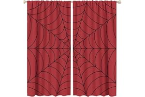 GODAZZLING Black Spider Web Kids Blackout Curtains Window, Boys Children Nursery Bedroom Nursery Toddler Family Red Background Decoration 84x84in 2 Panels