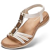 Littleplum Women Flats Sandals Arch Support Open-Toe Casual Summer Low Wedge Shoes for Daily Beach Walking Dressy Comfy Sandals