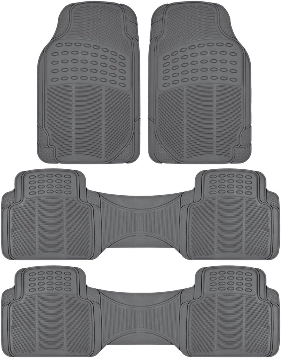 BDK ProLiner Original Heavy Duty 4pc Front & Rear Rubber Floor Mats for Car SUV Van (for 3 Row Vehicles) - All Weather Protection Universal Fit (Gray)