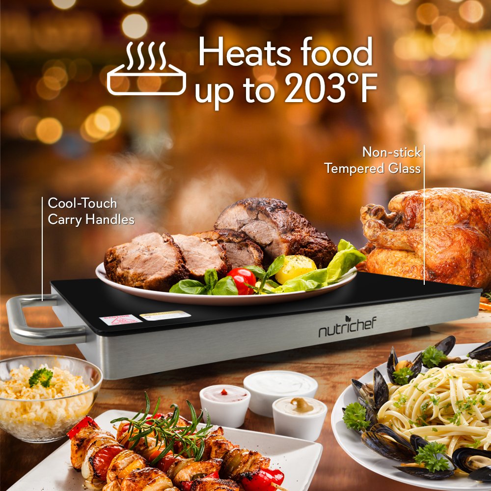NutriChef Portable Electric Hot Plate Stainless Steel Warming Tray
