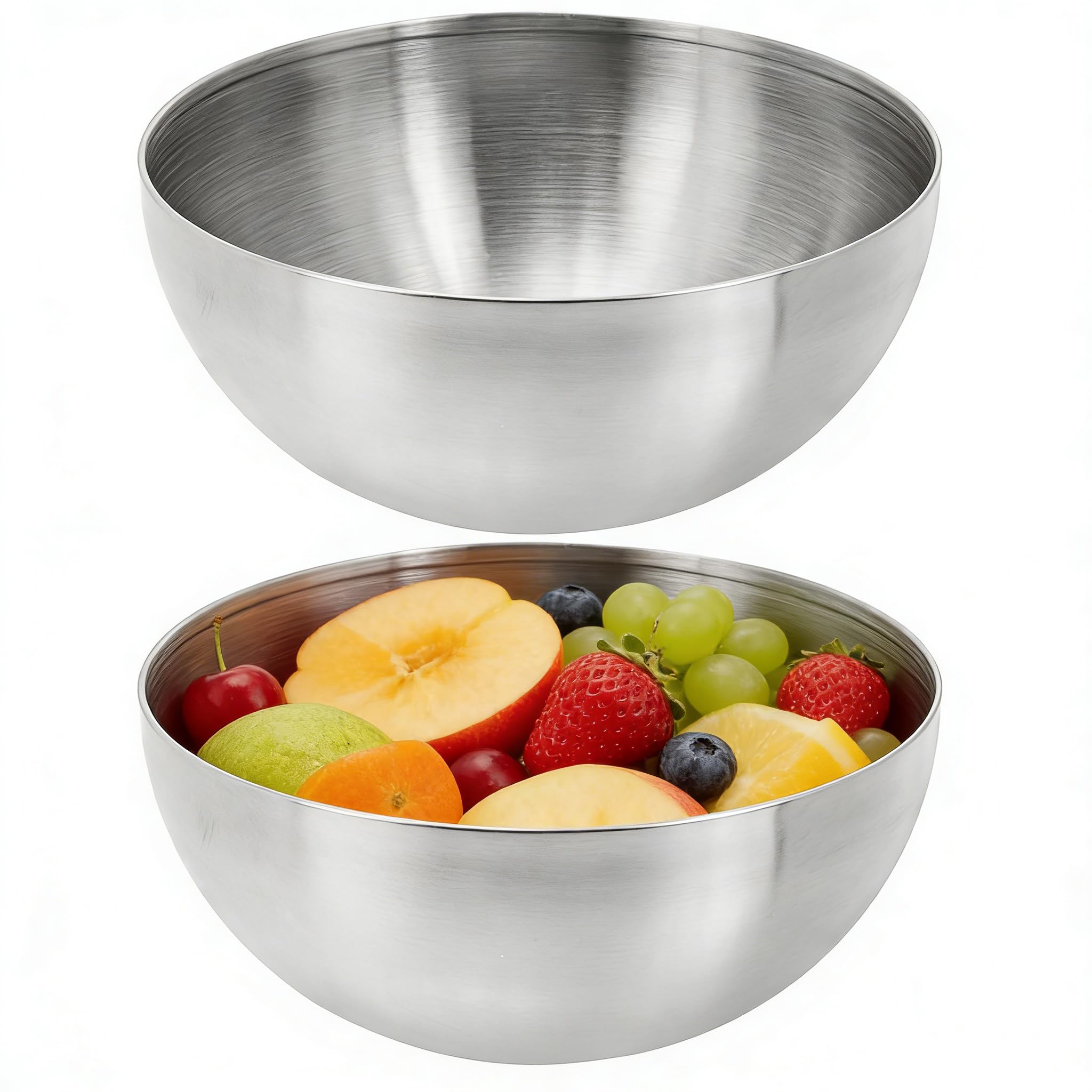 Zerodeko Stainless Steel Salad Bowl Set 5.91In Multi-Function Metal Bowls for Fruit Vegetable Salad Rice Soup Serving and Mixing Kitchen Tableware 2 Pack