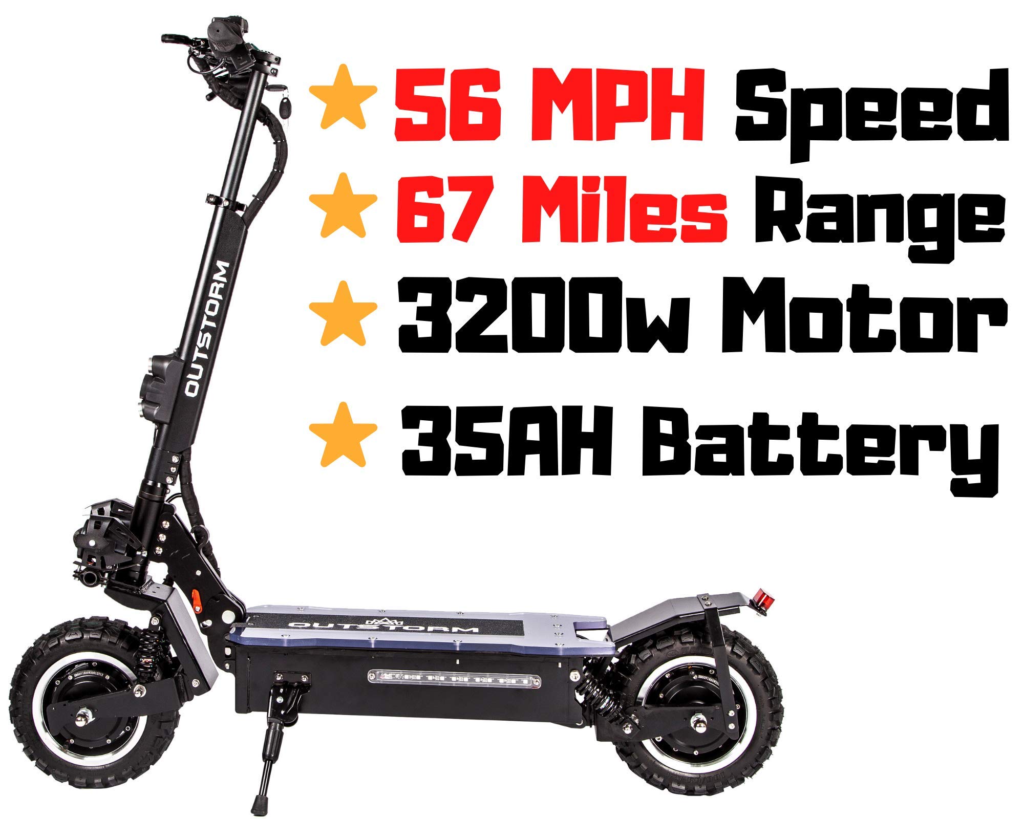 OUTSTORM Folding Electric Scooter for Adults, 56MPH Top Speed, 67 Mile Max Distance - Hydraulic Shocks, Portable and Foldable with Heavy Duty Off-Road Tires with a Seat