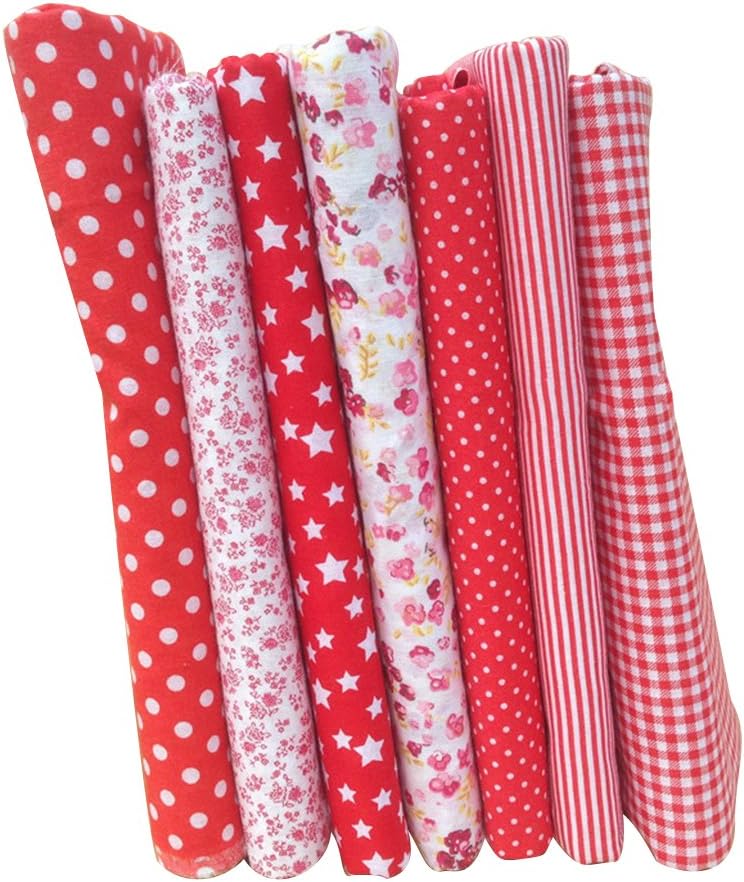 Joyfeel Cotton Fabric Knitwear Patchwork Fabrics DIY Fabric Squares Cotton Cloth Fabric Package for Sewing Fashion Fabric Universal Fabric Deco Fabric Scraps Package Rote Reihe 25 × 25CM 7 Stück