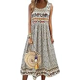 Kubsid Tank Dresses for Women 2026 Summer Boho Floral Crew Neck Sleeveless Long Sundress Loose Casual Beach Dress with Pocket
