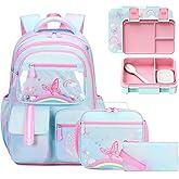 ACESAK Kids School Backpack for Girls, Rainbow Bookbag Backpack with 43OZ Bento Lunch Box, Lunch Bag for Girls Kids Teens Elementary Middle School Student, Girl Backpacks for Schools (4pcs Bento Box)