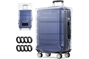ZACOLU 28 Inch Clear PVC Heavy Duty Luggage Cover, Waterproof Dustproof Anti-Scratch Suitcase Cover with 8 Pcs Silicone Lugga