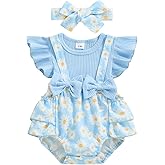 Newborn Baby Girl Outfit Fly Sleeve Floral Romper Dress Headband Infant Cute Summer Clothes Set