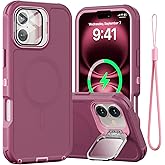 Follaroma for iPhone 16 Plus Case with Stand & Built-in Camera Cover, MagSafe Compatible, Heavy-Duty Shockproof Protection, Magnetic & Rugged Phone Cover for iPhone 16 Plus 6.7'', Purple-Pink