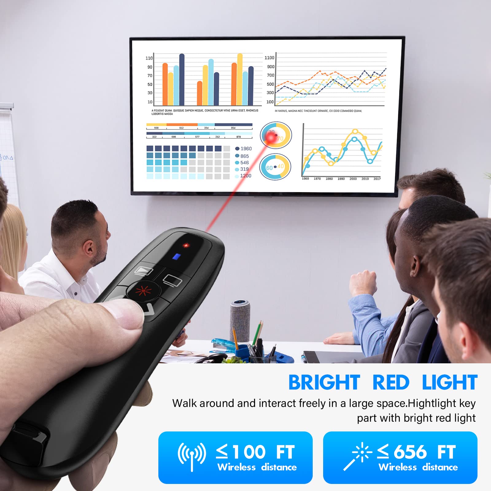 Presentation Clicker Wireless Presenter Remote Clicker for PowerPoint Presentation, Laser Pointer RF 2.4GHz USB PowerPoint Clicker Slide Advancer with Volume Control for Computer/Laptop/Mac