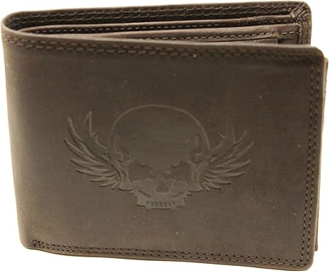 Frédéricjohns Portefeuille Biker Tête De Mort Pour Homme En Cuir Véritable Portefeuille Motard Facile à Glisser Dans La Poche