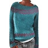 JZANHGAS Fair Isle Sweater Women Oversized Knit Vintage Boho Argyle Crochet Cozy Long Pullover Sweaters Fall Winter Outfits
