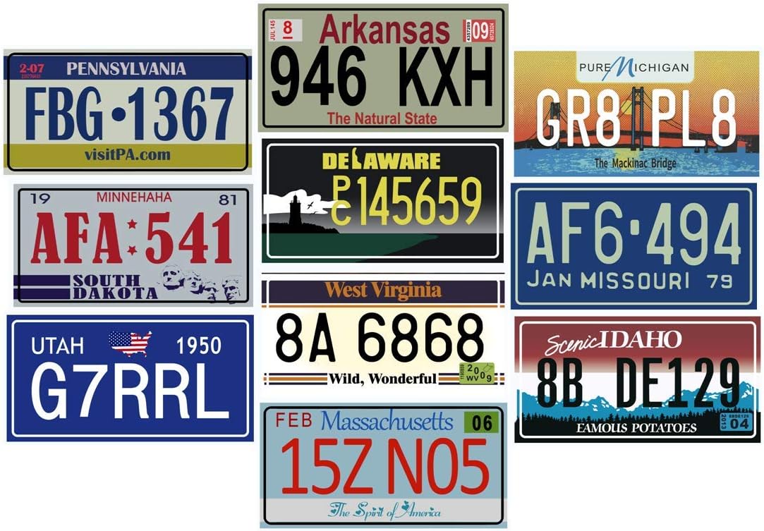 Set of 10 USA car registration plates in metal - replicas of real American plates (V6 + V7), Medium