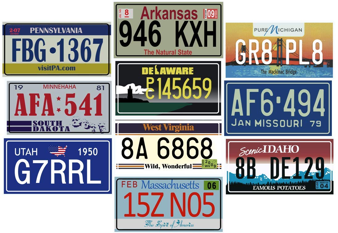 - Set of 10 USA car registration plates in metal - replicas of real American plates (V6 + V7)