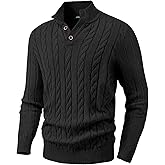 JMIERR Men's Wool Blend Cable Knit Sweater Casual Long Sleeve Button Stand Collar Old Money Pullover Sweaters