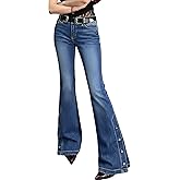 Women Bell Bottom Jeans Stretchy Flare Mid Rise Embroidery Vintage Denim Pants 90s Outfits Y2k Clothes