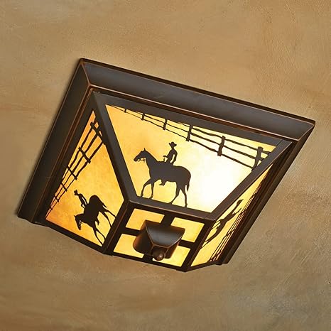 Black Forest Decor Cowboy Rider Flush Mount Western Ceiling Light