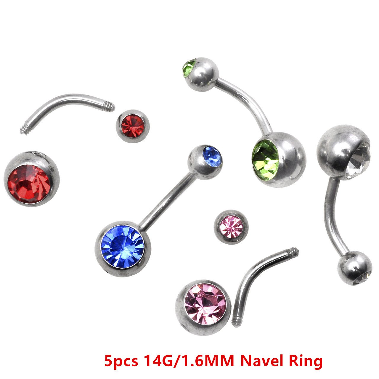 PiercingJ 15pcs 14G Navel Belly Button Piercing Kit 14 Gauge Piercing Needles with Belly Button Rings