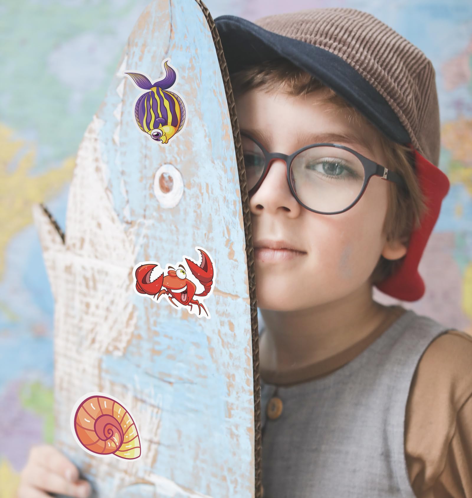 100 Pcs Under The Sea Creature Stickers, Waterproof Vinyl Sea Life Sticker Pack, Ocean Animal Stickers for Kids Water Bottles, Ocean Theme Party Favors