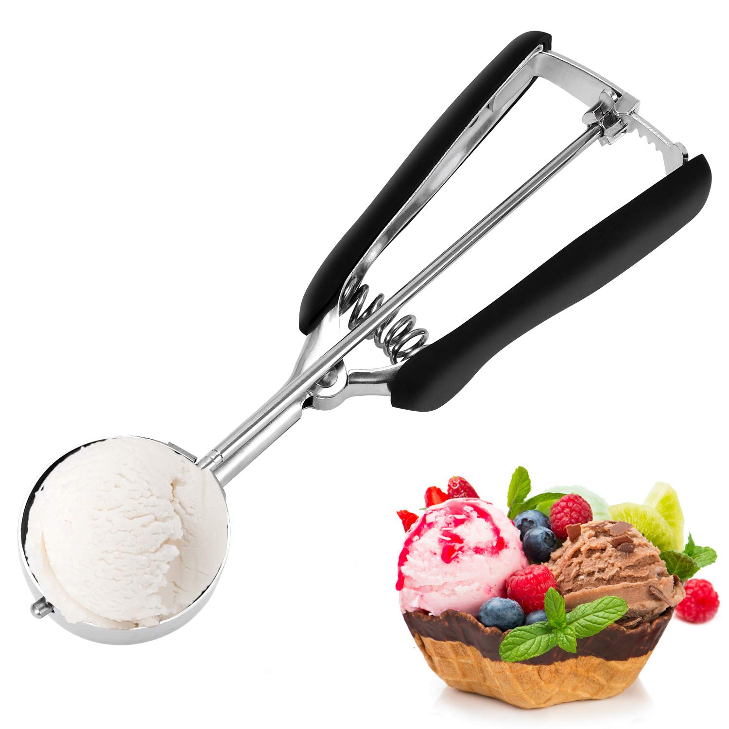 Ice Cream Scoops With Easy Trigger, Haolide Stainless Steel Mashed Potatoes Scoop, Spring Handle Cakes Scooper for DIY Fruit Baller, Ice Cream Ball, Cookie